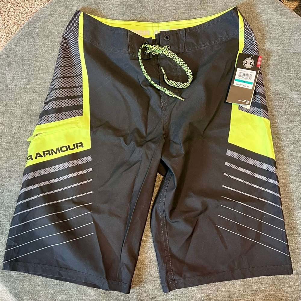 Under Armour Boys Black and Yellow Board Shorts